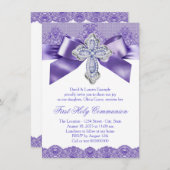 Paarse Lace Cross First Heilige Communie Kaart (Voorkant / Achterkant)