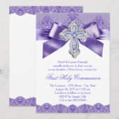 Paarse Lace Cross First Heilige Communie Kaart (Voorkant / Achterkant)