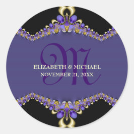 Paarse Lace Fractal Décor Monogram Ronde Sticker