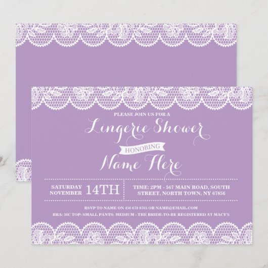 Paarse Lace Lingerie Bridal Shower Kaart (Voorkant / Achterkant)