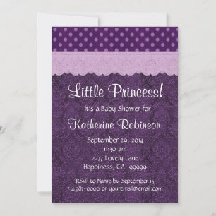 Paarse Lace Little Princess Girl Baby shower S21D Kaart