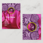 PAARSE LACE PINK FUCHSIA SILKCLOTH, GEM MONOGRAM VISITEKAARTJE (Voorkant / Achterkant)