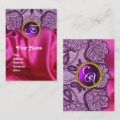 PAARSE LACE PINK FUCHSIA SILKCLOTH, GEM MONOGRAM VISITEKAARTJE (Voorkant / Achterkant)