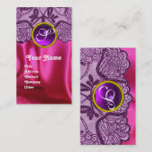 PAARSE LACE PINK FUCHSIA SILKCLOTH, GEM MONOGRAM VISITEKAARTJE (Voorkant / Achterkant)