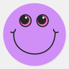 Paarse lachende emoji gezicht ronde sticker