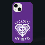 Paarse Lacrosse My Heart Hoesje-Mate iPhone Case<br><div class="desc">Het wollige hart van de hoofden van de lacrosse stokken bewijst je liefde voor de sport. Pas het nummer van uw speler aan op de bal in de mand. Maakt een groot persoonlijk cadeau voor een lacrosse speler, coach, team, spelermoeder of fan. Verkrijgbaar in rood, oranje, groen, paars, blauw, maroon...</div>