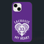 Paarse Lacrosse My Heart Hoesje-Mate iPhone Case<br><div class="desc">Het wollige hart van de hoofden van de lacrosse stokken bewijst je liefde voor de sport. Pas het nummer van uw speler aan op de bal in de mand. Maakt een groot persoonlijk cadeau voor een lacrosse speler, coach, team, spelermoeder of fan. Verkrijgbaar in rood, oranje, groen, paars, blauw, maroon...</div>