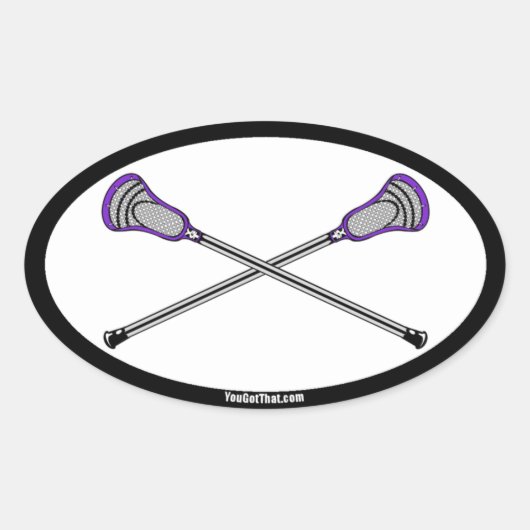 Paarse Lacrosse Sticks Ovale Sticker (Voorkant)
