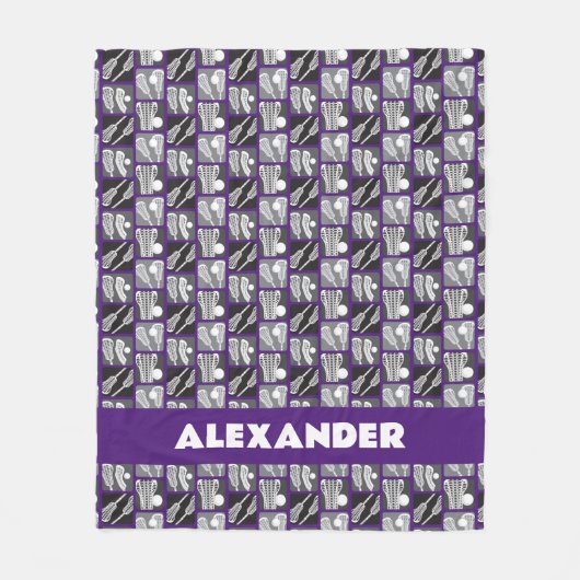 Paarse Lacrosse Stokken en Ballen Fleece Deken (Voorkant)