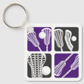 Paarse Lacrosse Stokken en Ballen Sleutelhanger (Voorkant)