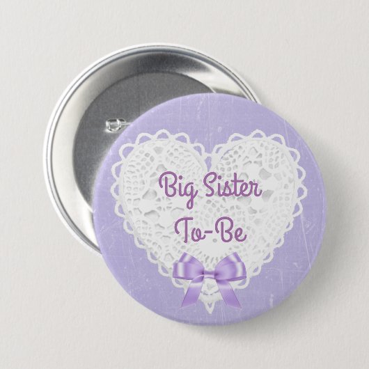 Paarse Lacy Big Sister-to-Be Baby shower Button (Voorkant /achterkant)