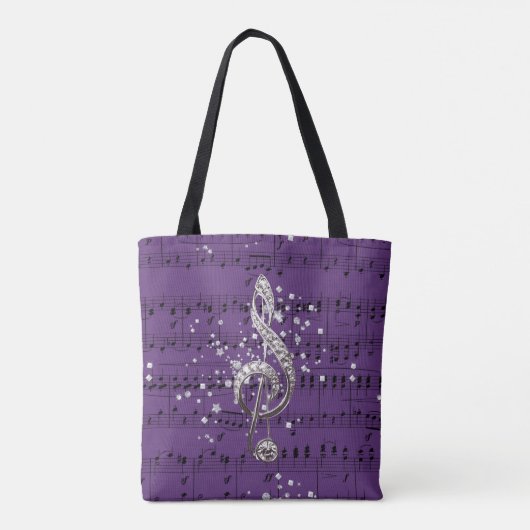 Paarse lade Muziek Silver Treble Clef & Confetti Tote Bag (Achterkant)
