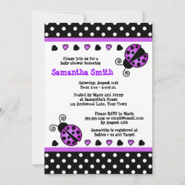 Paarse Ladybug Baby shower Black White Polka Dots Kaart