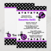 Paarse Ladybug Baby shower Black White Polka Dots Kaart (Voorkant / Achterkant)