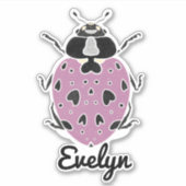 Paarse Ladybug met naam Sticker (Voorkant)