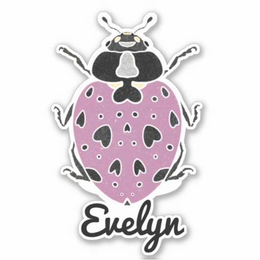 Paarse Ladybug met naam Sticker (Voorkant)