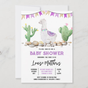 Paarse lama Baby shower Kaart