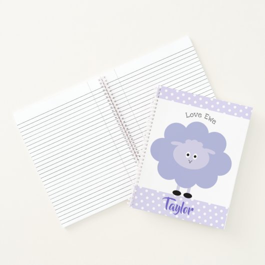 Paarse Lamb Love Ewe Custom Name Script Schattige Notitieboek (Binnen)