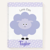 Paarse Lamb Love Ewe Custom Name Script Schattige Notitieboek (Voorkant)
