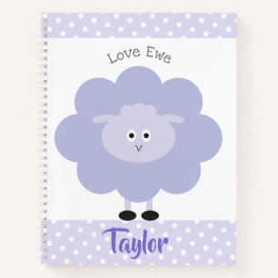 Paarse Lamb Love Ewe Custom Name Script Schattige  Notitieboek