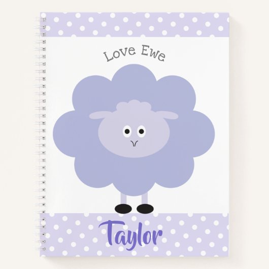 Paarse Lamb Love Ewe Custom Name Script Schattige Notitieboek (Voorkant)