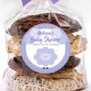 Paarse Lammetje Baby Shower Bedankt Ooievaar Knuff Ronde Sticker