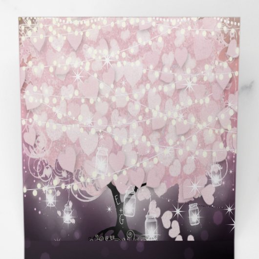 Paarse lampjes Blush roze hartwrijving Drieluik Uitnodiging (Binnenzijde eerst)