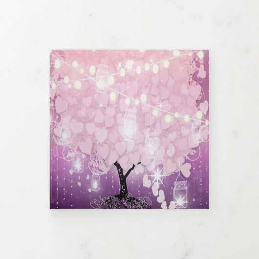 Paarse lampjes Blush roze hartwrijving Drieluik Uitnodiging (Cover)