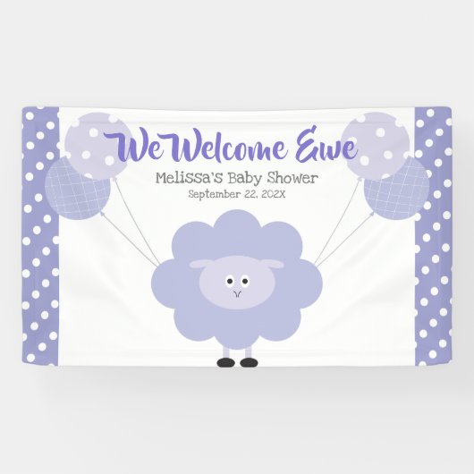 Paarse lamsballonnen Baby shower Schattige Kawaii Spandoek (Horizontaal)