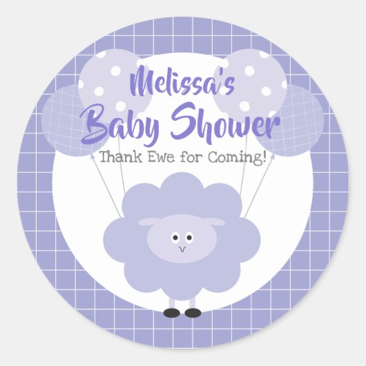 Paarse lamsvlees Baby shower dank Ewe Schattige Ka Ronde Sticker (Voorkant)