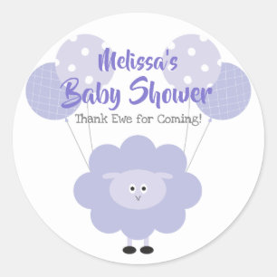 Paarse lamsvlees Baby shower Schattige lief dank u Ronde Sticker