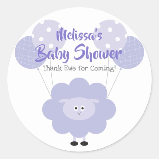 Paarse lamsvlees Baby shower Schattige lief dank u Ronde Sticker (Voorkant)
