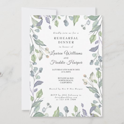Paarse Land Waterverf Bloem Rehearsal Dinner Kaart (Voorkant)