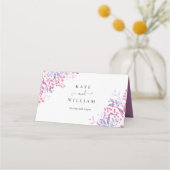 Paarse landelijke wilde bloemen bloemige bruiloft plaatskaartje (Achterkant)