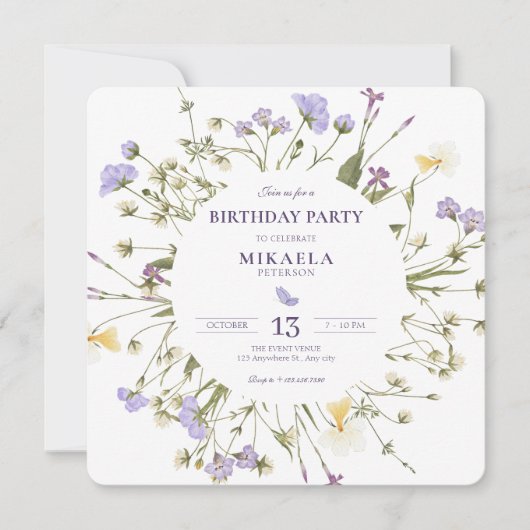 Paarse Landelijke Wilde Bloemen Kaart (Voorkant)