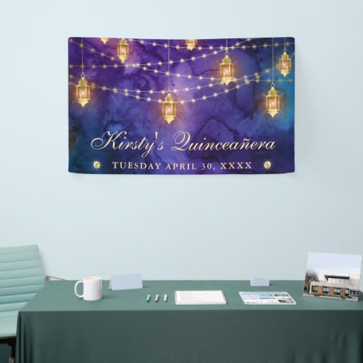 Paarse lantaarns String Lights Quinceanera Spandoek (Beurs)