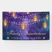 Paarse lantaarns String Lights Quinceanera Spandoek (Horizontaal)