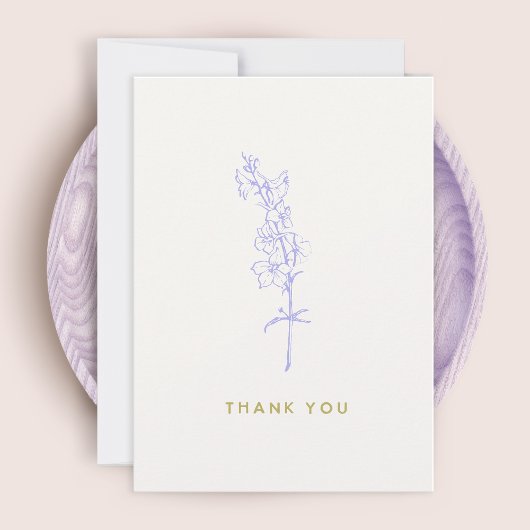 Paarse Larkspur Bloemen Dank u Notitiekaartje