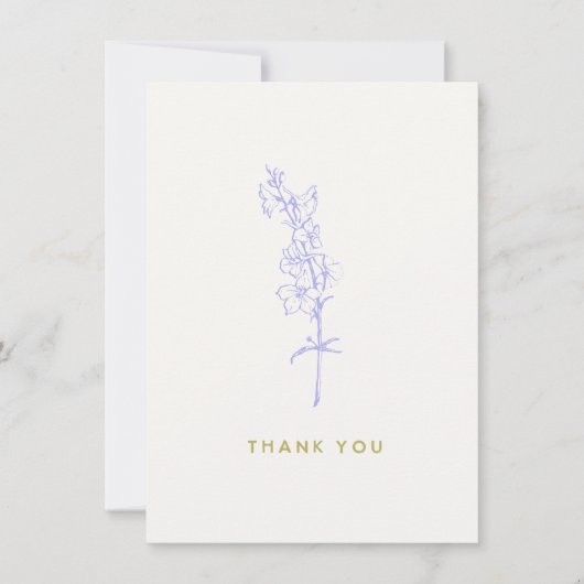 Paarse Larkspur Bloemen Dank u Notitiekaartje (Voorkant)