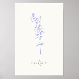 Paarse Larkspur Bloemen Hand getrokken Kunst Poster