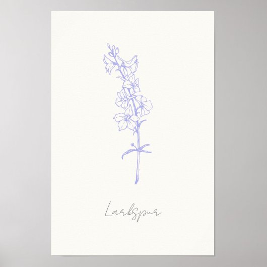 Paarse Larkspur Bloemen Hand getrokken Kunst Poster