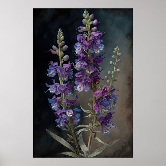 Paarse Larkspur Flower Art Print Poster (Voorkant)