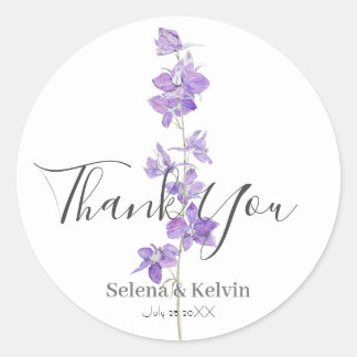 paarse larkspurs bloemen aquarel ronde sticker