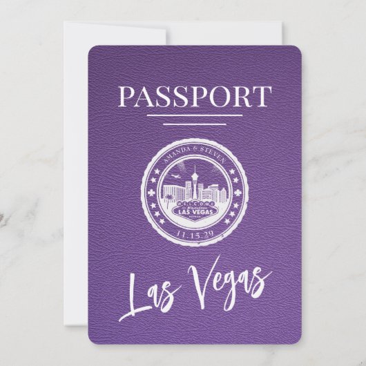 Paarse Las Vegas Passport Wedding Kaart (Achterkant)