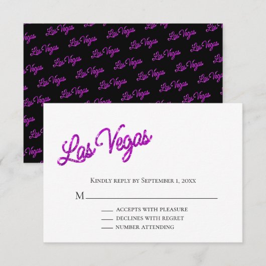 Paarse Las Vegas Sparkles Wedding RSVP Kaart (Voorkant / Achterkant)