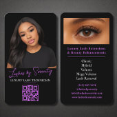 Paarse Lash Technician QR Code Zwart Luxe Schoonhe Visitekaartje