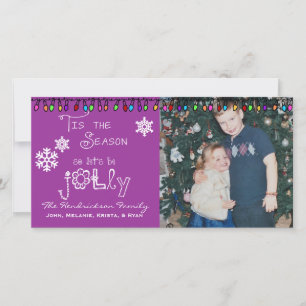 Paarse Laten we Jolly Christmas Holiday fotokaart Feestdagenkaart