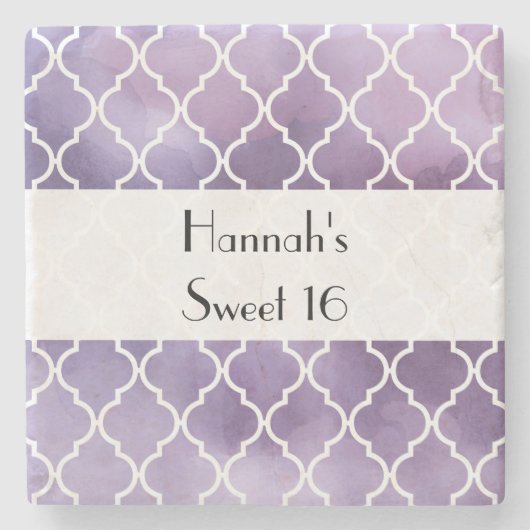 Paarse Latticework, Marokkaanse Trellis, Sweet 16 Stenen Onderzetter (Voorkant)