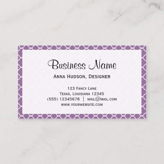 Paarse Latticework, Quatrefoil, Marokkaanse Trelli Visitekaartje (Voorkant)