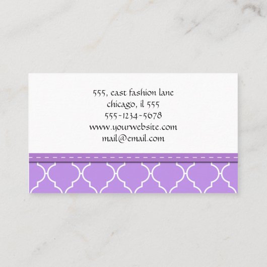 Paarse Latticework, Quatrefoil, Marokkaanse Trelli Visitekaartje (Achterkant)